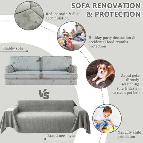 DREAMINGO Couch Protector - Herringbone Jacquard Dark Grey 3 Cushion Sofa Cover 1