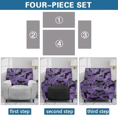 Halloween Bat Spider Web Recliner Sofa Slipcover Stretchable Purple Design