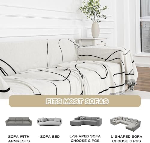 MEETSKY Chenille Sofa Cover with Tassels 71x118 Black