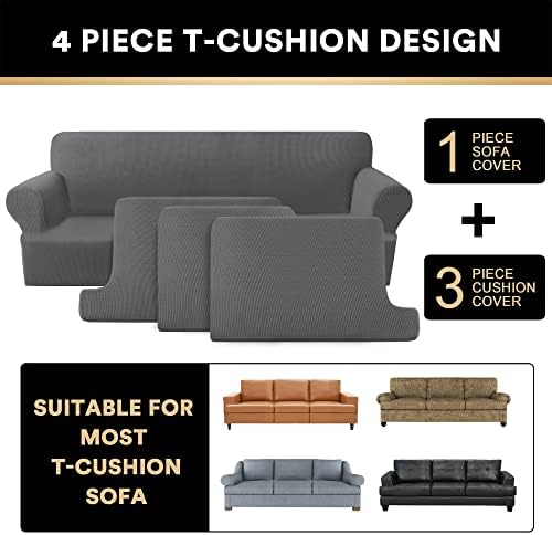PrinceDeco 4 Piece T Cushion Sofa Slipcover Set Grey