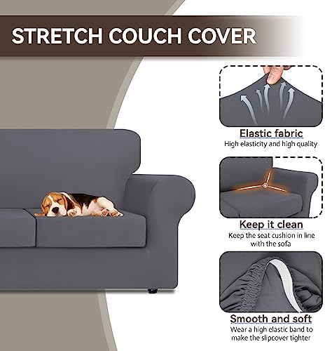 KEKUOU 4 Piece Stretch Couch Covers Pet Friendly Washable