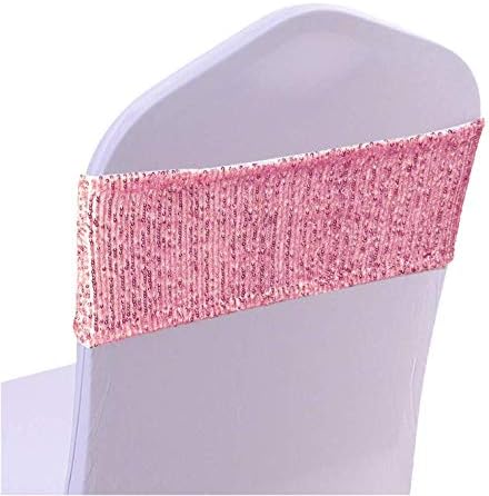 SheYang High Elastic Sequin Chair Sashes 50PCS Pink