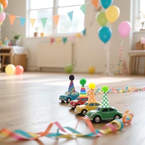 12 Pcs Mini Felt Party Hats with Pom Poms