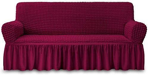 NICEEC 3-Seater Wine Red Sofa Slipcover with Skirt