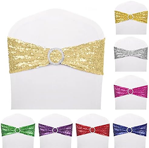 25 PCS Stretchy Sequin Chair Sashes for Wedding and Events Gold