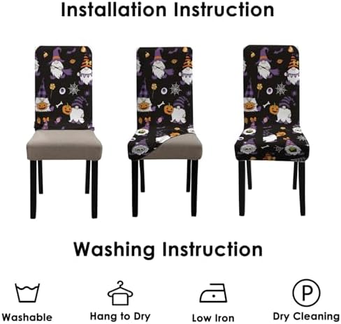 Halloween Chair Covers Set of 6 Scary Pumpkin Gnome Dining Chair Protectors