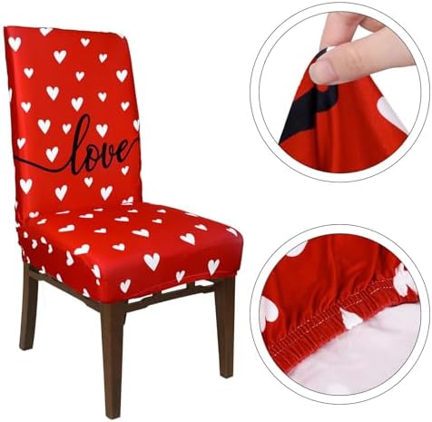 4Pcs Valentine Chair Covers Red White Love Heart Design