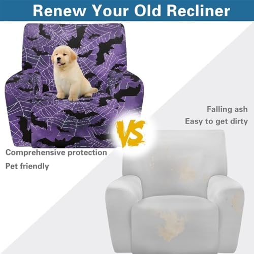 Halloween Bat Spider Web Recliner Sofa Slipcover Stretchable Purple Design