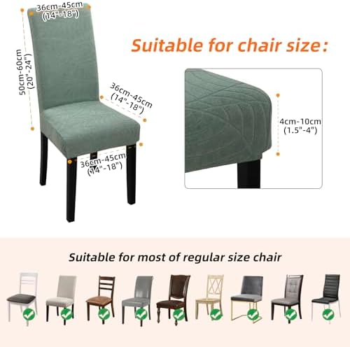 Fuloon Dining Chair Covers 4 Pack Leaf Jacquard Green