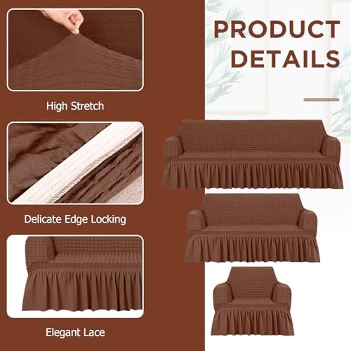 3 Pcs Sofa Slipcover Set for Couch Cushion Durable Washable