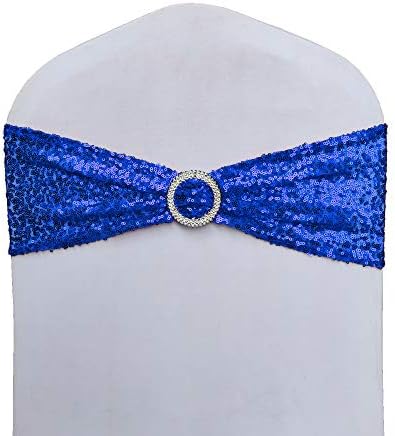 SheYang Elastic Sequin Chair Sashes with Buckle - Royal Blue 10 Pack