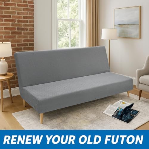 XINEAGE Stretch Armless Sofa Bed Cover with Elastic Bottom - 67-82 Light Gray