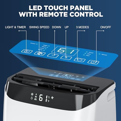 12000 BTU Portable Air Conditioner for 500 SqFt Room Cooling