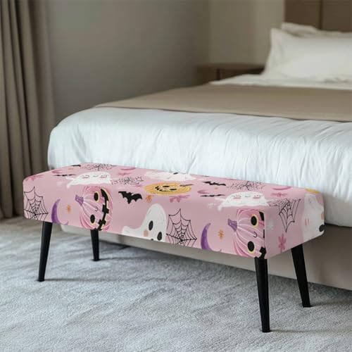 Cute Spooky Halloween Bench Slipcover with Non-Slip Padding