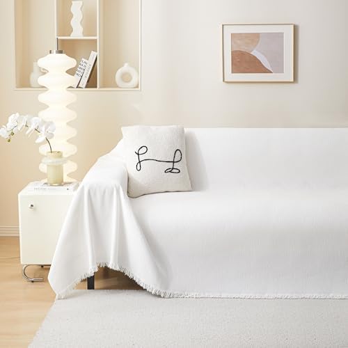 MEETSKY White Couch Cover - Chenille Slipcover for Sectional Sofas
