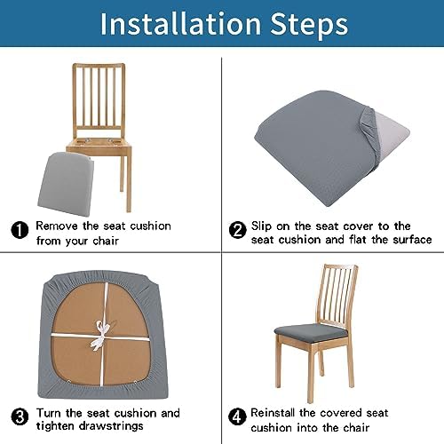 Smiry Dining Chair Covers Set of 6 Stretch Jacquard Grey