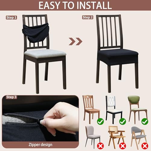 Dining Chair Covers Set of 4 with Zipper Black 1