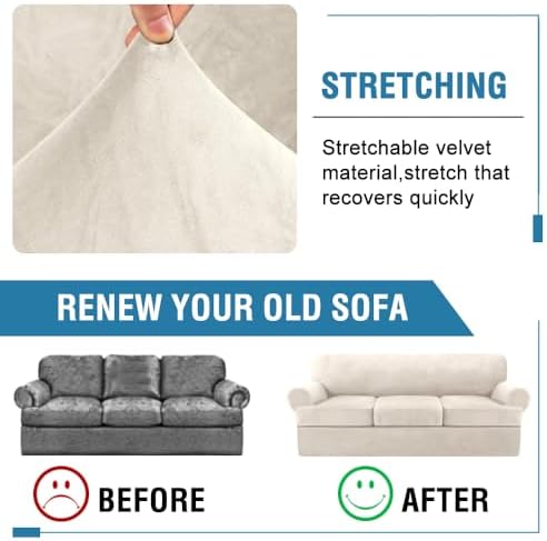 HVERSAILTEX 4 Piece Sofa Cover with T Cushions Ivory
