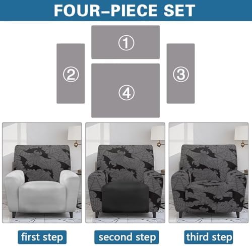 Talayituse Recliner Slipcover with Pockets Halloween Decor 4 Pieces