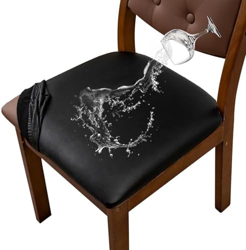 Waterproof PU Leather Seat Covers Set of 6 for Dining Chairs Black