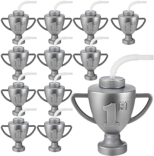 12 Pcs Kids Party Cups Race Car Trophy With Straws and Lids