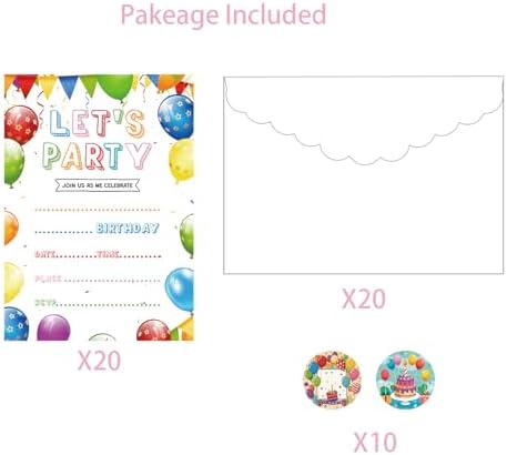 Birthday Invitations with Envelopes 20pcs for Kids Parties