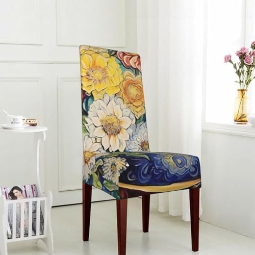 Flowers Print Stretchable Dining Chair Cover - Removable and Machine Washable