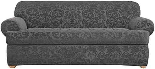 SureFit Stretch Jacquard Damask Sofa Slipcover Gray