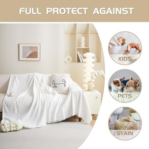 MEETSKY White Couch Cover - Chenille Slipcover for Sectional Sofas