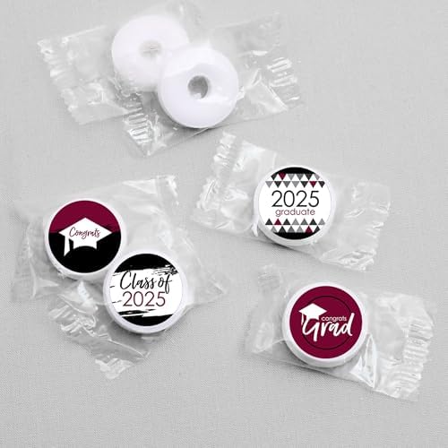 Big Dot of Happiness 2025 Maroon Round Candy Stickers - 1 Sheet of 108