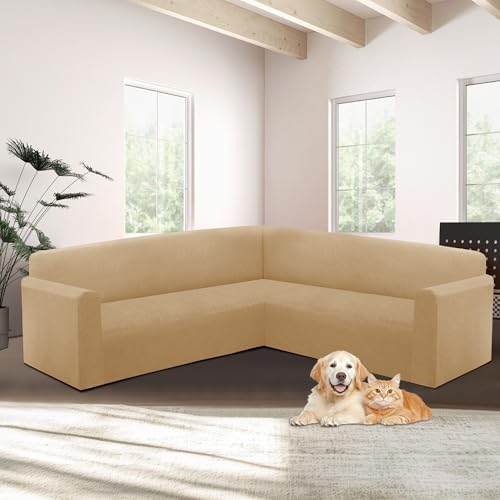 Jacquard L-Shape Sectional Sofa Cover Apricot X-Large