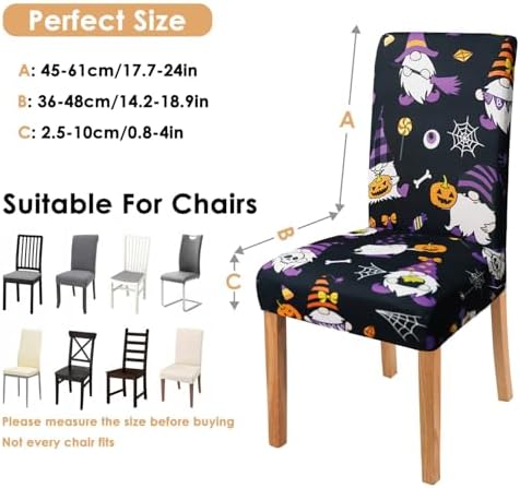 Halloween Chair Covers Set of 6 Scary Pumpkin Gnome Dining Chair Protectors