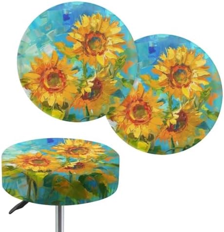 Yellow Sunflower Stool Covers 2 Pcs Waterproof Stretchable Bar Stool Slipcovers