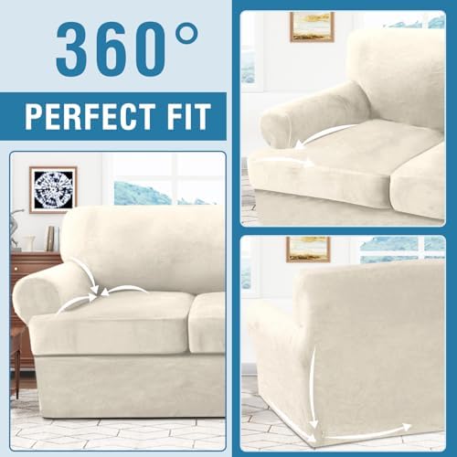 HVERSAILTEX 4 Piece Sofa Cover with T Cushions Ivory