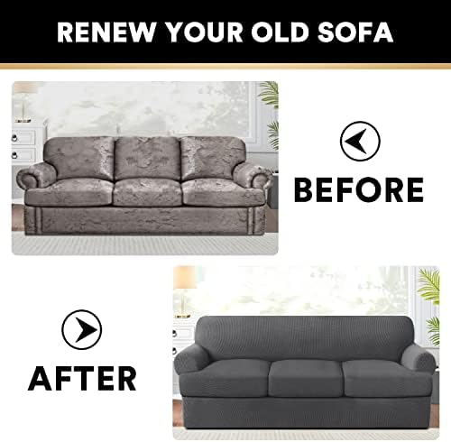 PrinceDeco 4 Piece T Cushion Sofa Slipcover Set Grey