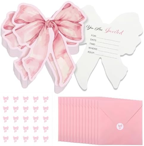 Marspark 25 Set Pink Bow Birthday Invitations