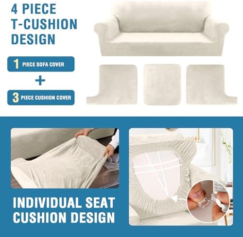HVERSAILTEX 4 Piece Sofa Cover with T Cushions Ivory