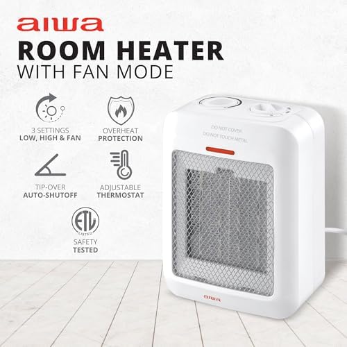 Aiwa Small Ceramic Room Heater with Overheat and Tip Over Protection 1