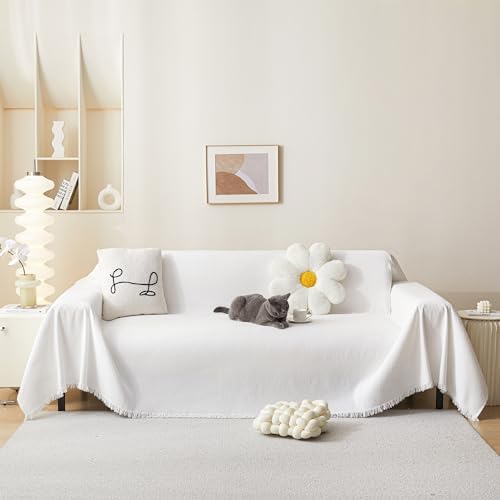 MEETSKY White Couch Cover - Chenille Slipcover for Sectional Sofas