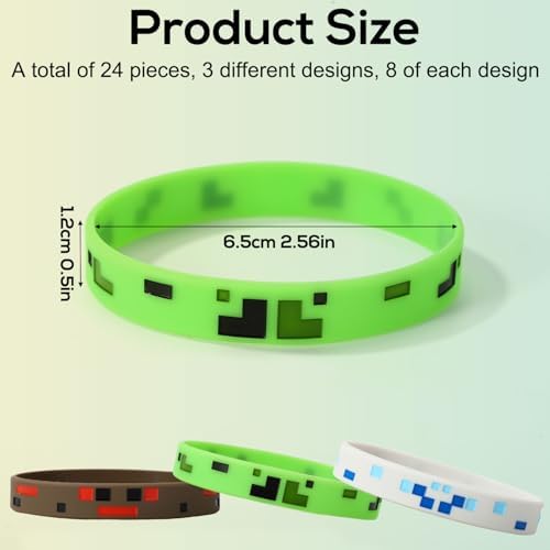 24pcs Pixel Silicone Bracelets 3 Styles Game Party Favors