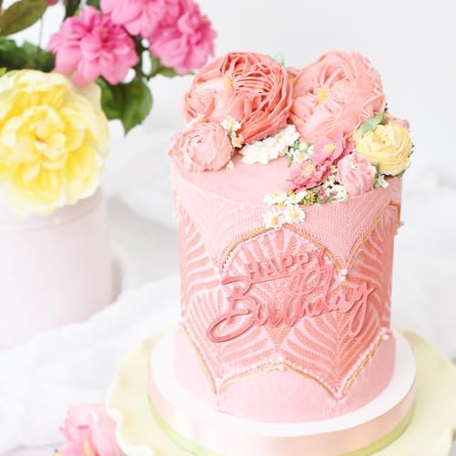 6pcs Pink Happy Birthday Cake Toppers Acrylic Decorations 1