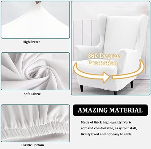 NILUOH 2-Piece Wingback Chair Cover with Elastic Bottom