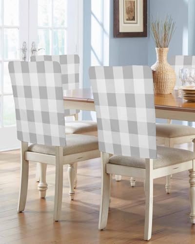 Grey Plaid Chair Covers Set of 4 for Dining Room