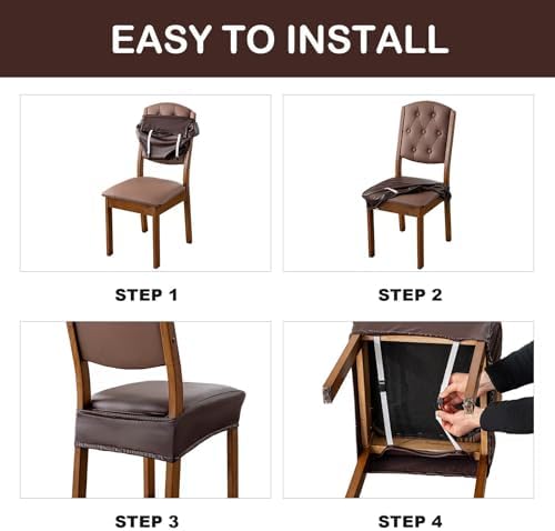 Waterproof PU Leather Dining Chair Covers Set of 4 1