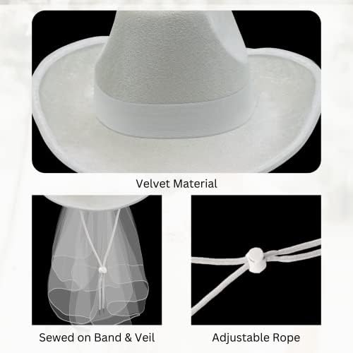 4Es Novelty Bride Cowgirl Hat with Veil and Bachelorette Sash 1