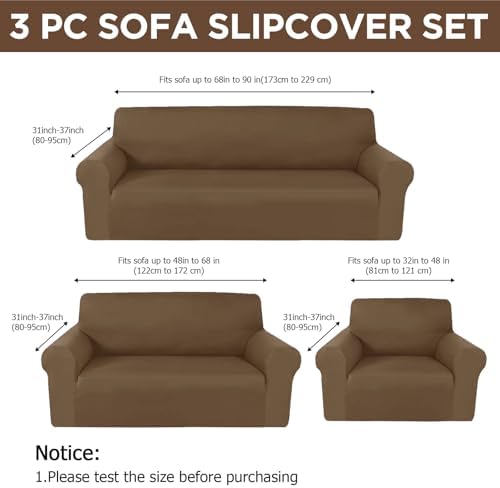 Peryiter 3 Pcs Slipcover Set for Couch Furniture Covers