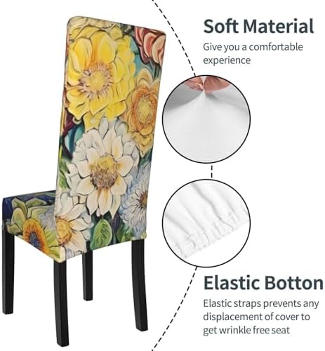 Flowers Print Stretchable Dining Chair Cover - Removable and Machine Washable