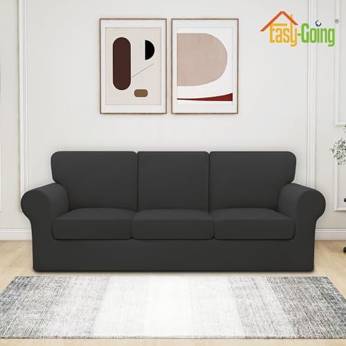 7 Piece Stretch Sofa Cover Set for Large Dark Grey Couch