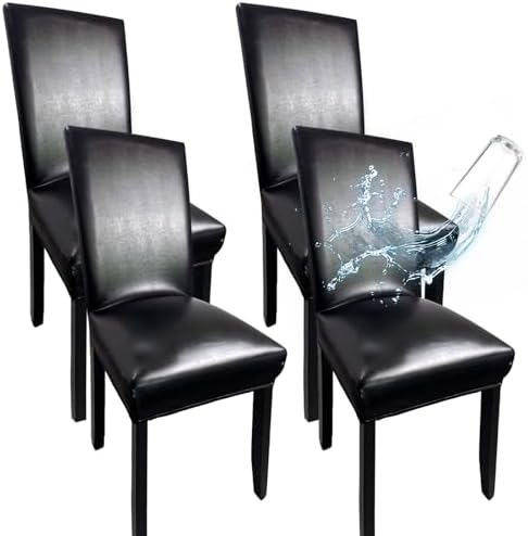 WUSOUPU Dining Chair Covers Set of 4 Black Waterproof Slipcovers