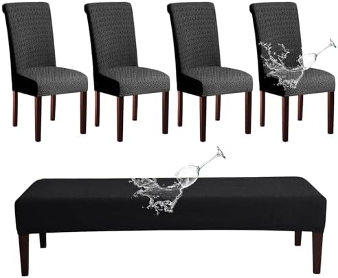 HAOYONG Waterproof Dining Chair Cover Set 4PCS with Bench Cover